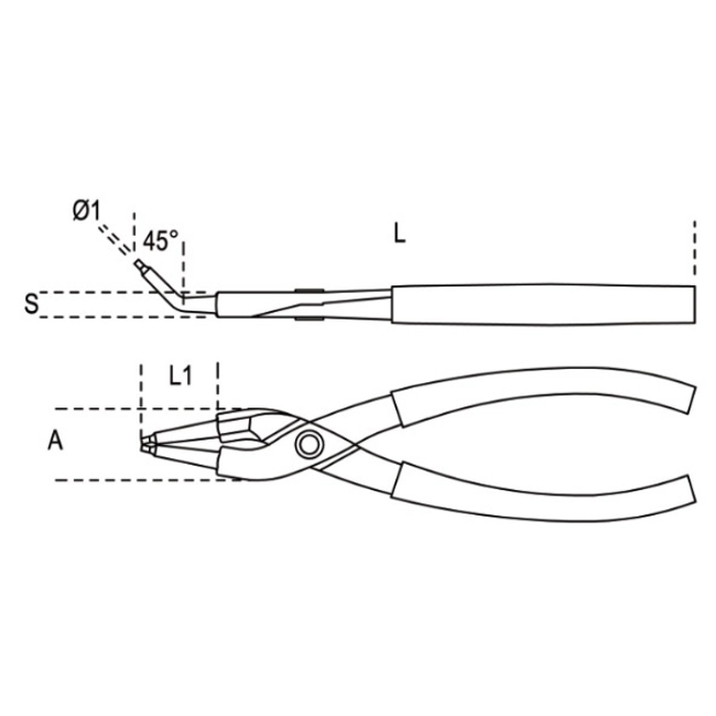 Vendita online Pinze a becchi piegati a 45° per anelli elastici art.1033